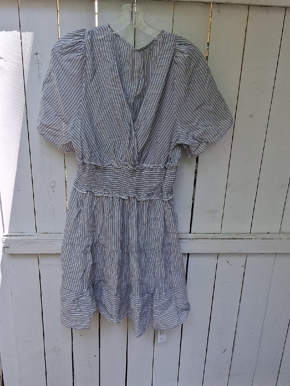 Striped V-Neck Smocked Waist Dress - Blue & White[NWT]